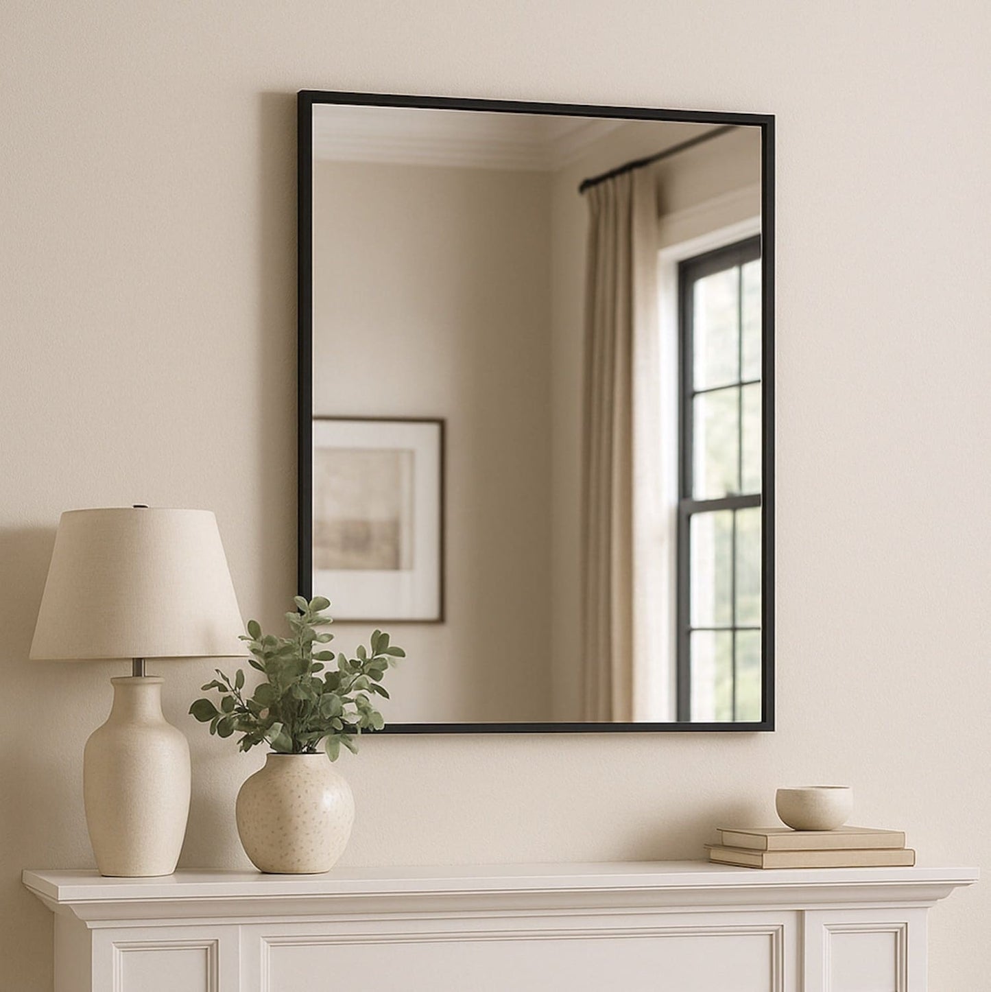 Takara - Black Metal Rectangle Mirror - 70cm x 50cm