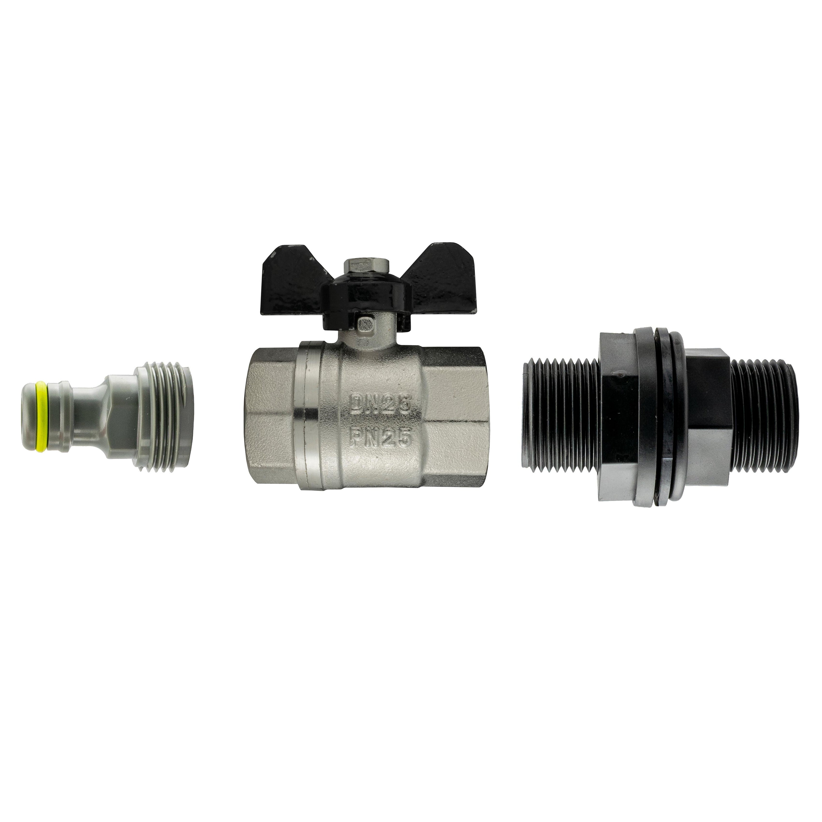 Water Butt Kit 1/2” BSP with Metal BSPF Bib Valve and Male Quick Connect Outlet