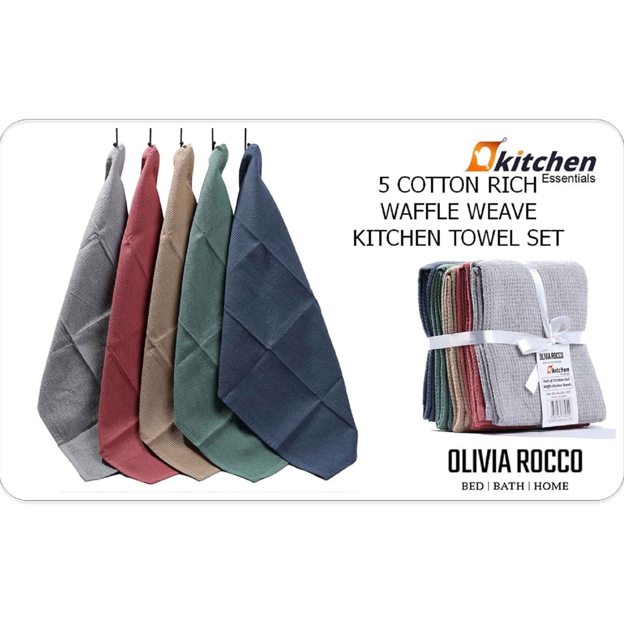 20 Pack Tea Towel Waffle Kitchen Tea Towels Cotton Absorbent Long Lasting Catering Bar Dish Towel Assorted by OLIVIA ROCCO