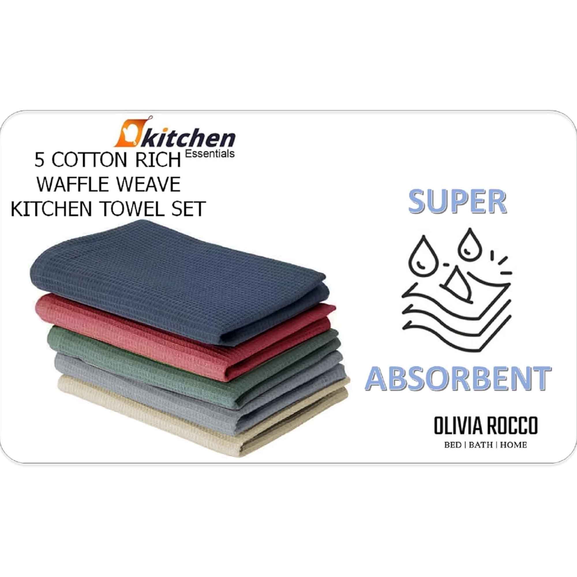 20 Pack Tea Towel Waffle Kitchen Tea Towels Cotton Absorbent Long Lasting Catering Bar Dish Towel Assorted by OLIVIA ROCCO