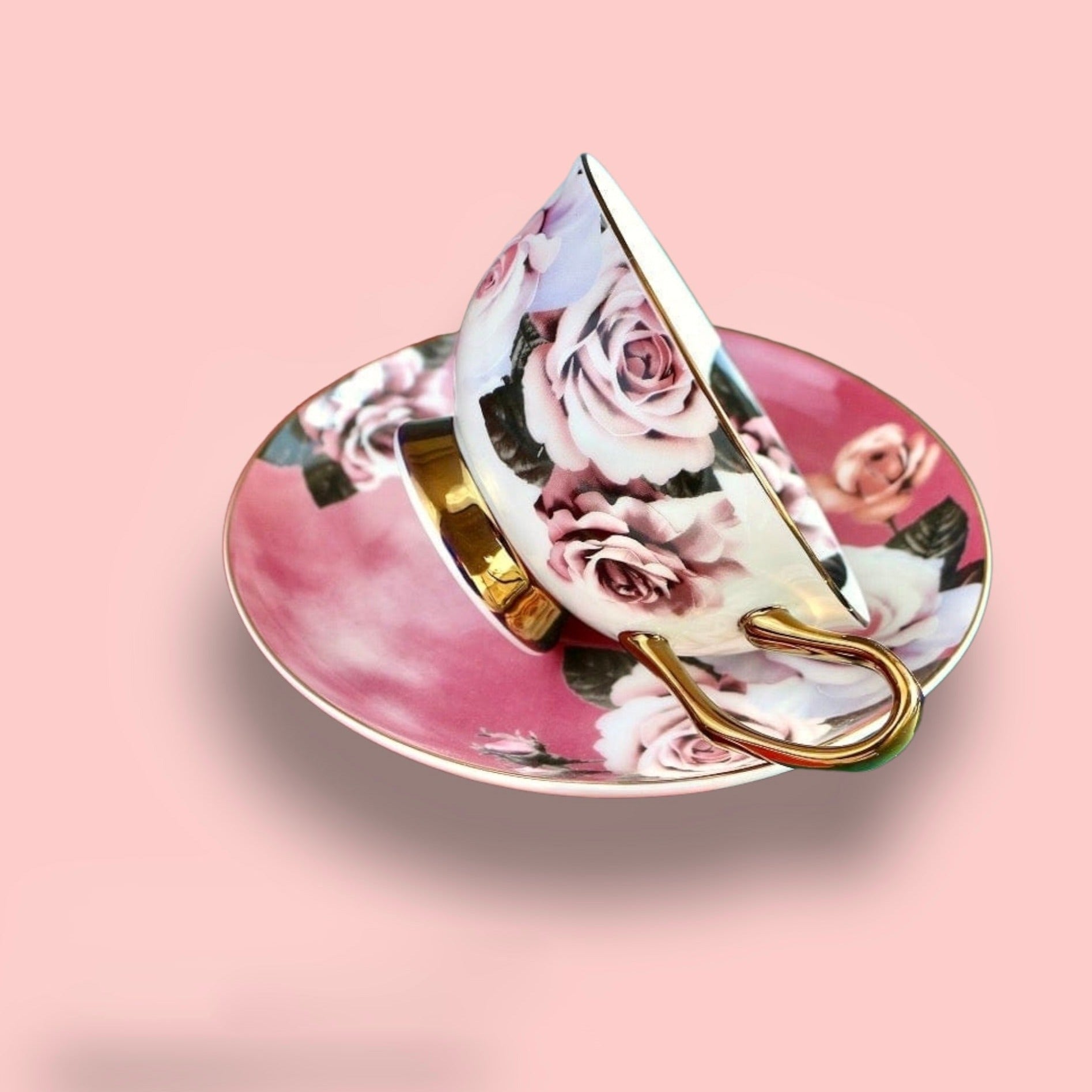 Rosette Majesty Bone China Teacup and Saucer