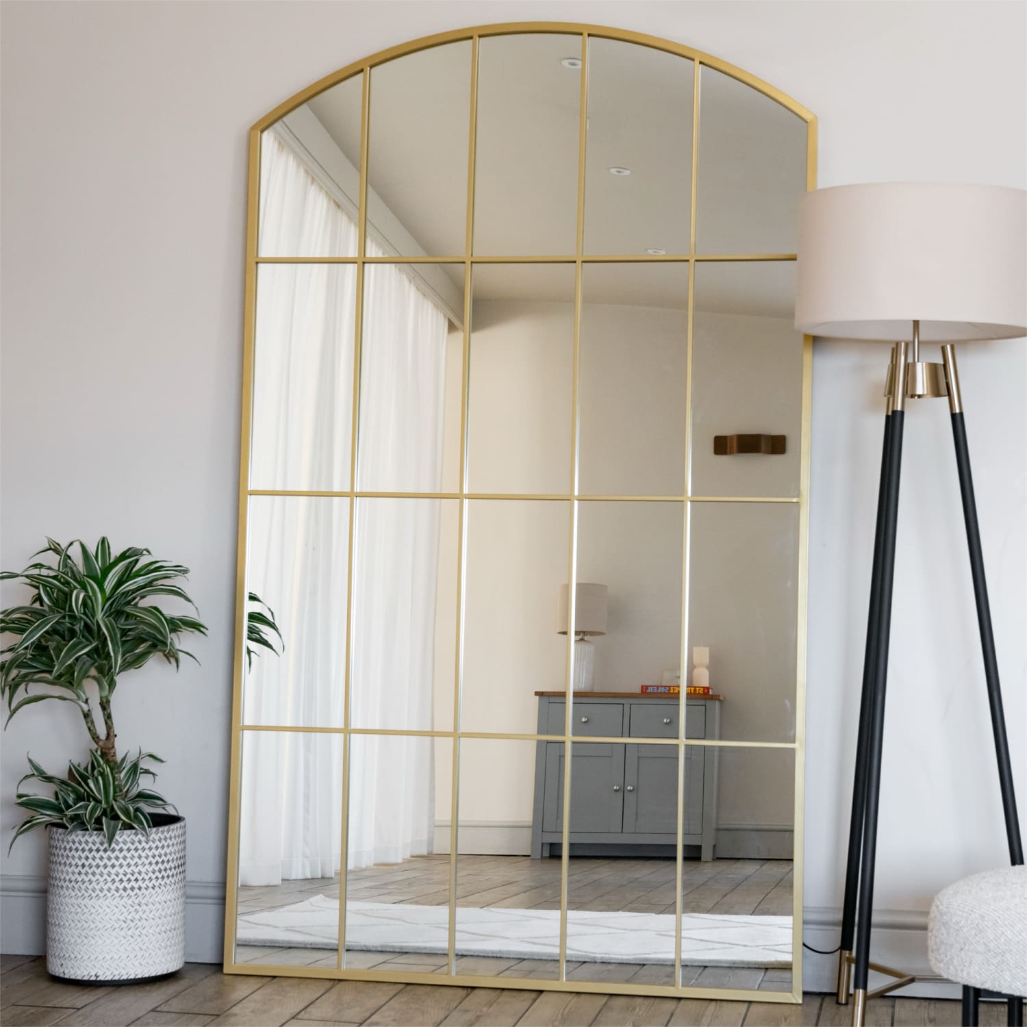 Tomi - Full Length Gold Metal Arched Lattice Window Mirror - 200cm x 1 ...