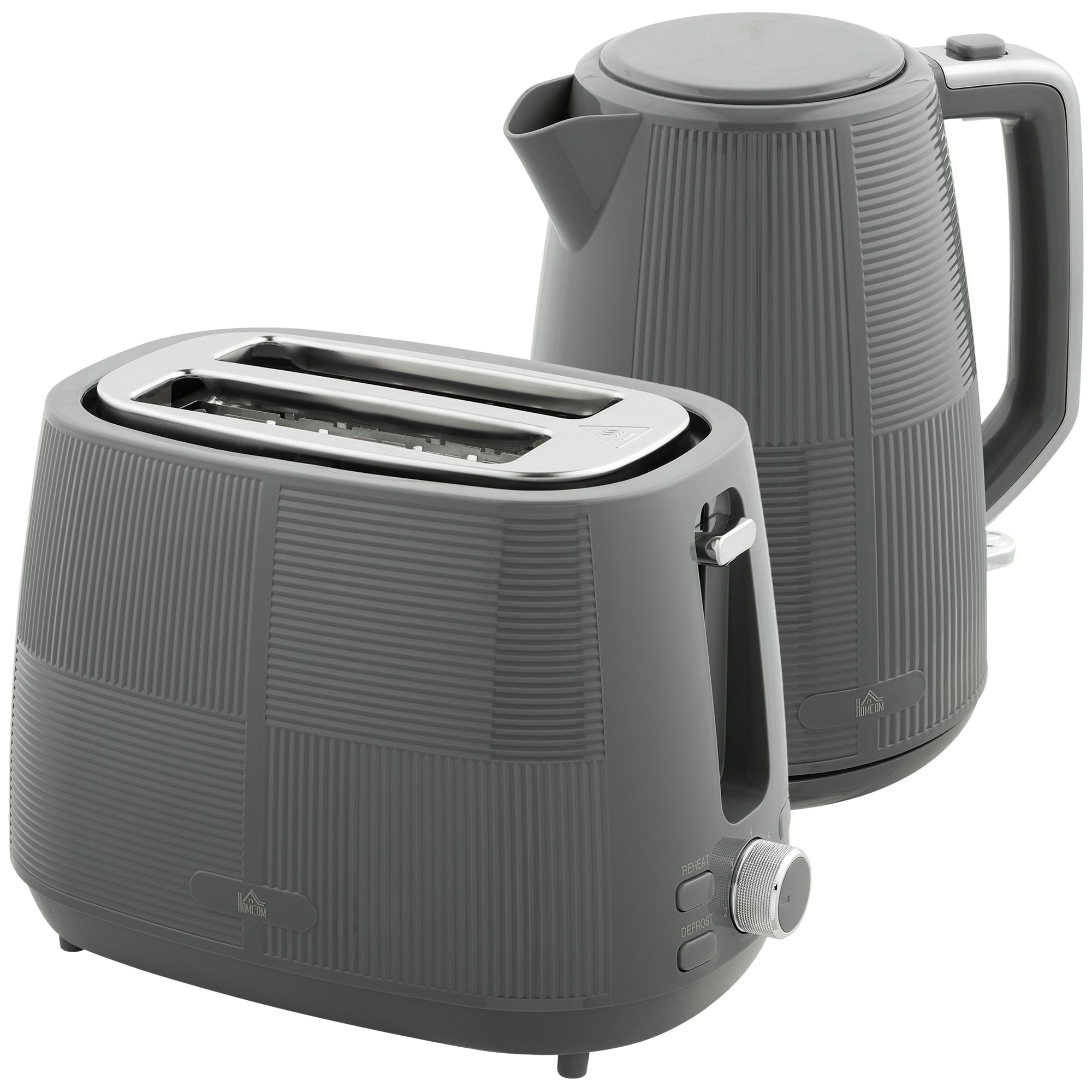 HOMCOM 1.7L Fast Boil Electric Kettle and 2 Slice Water Toaster Set, Grey