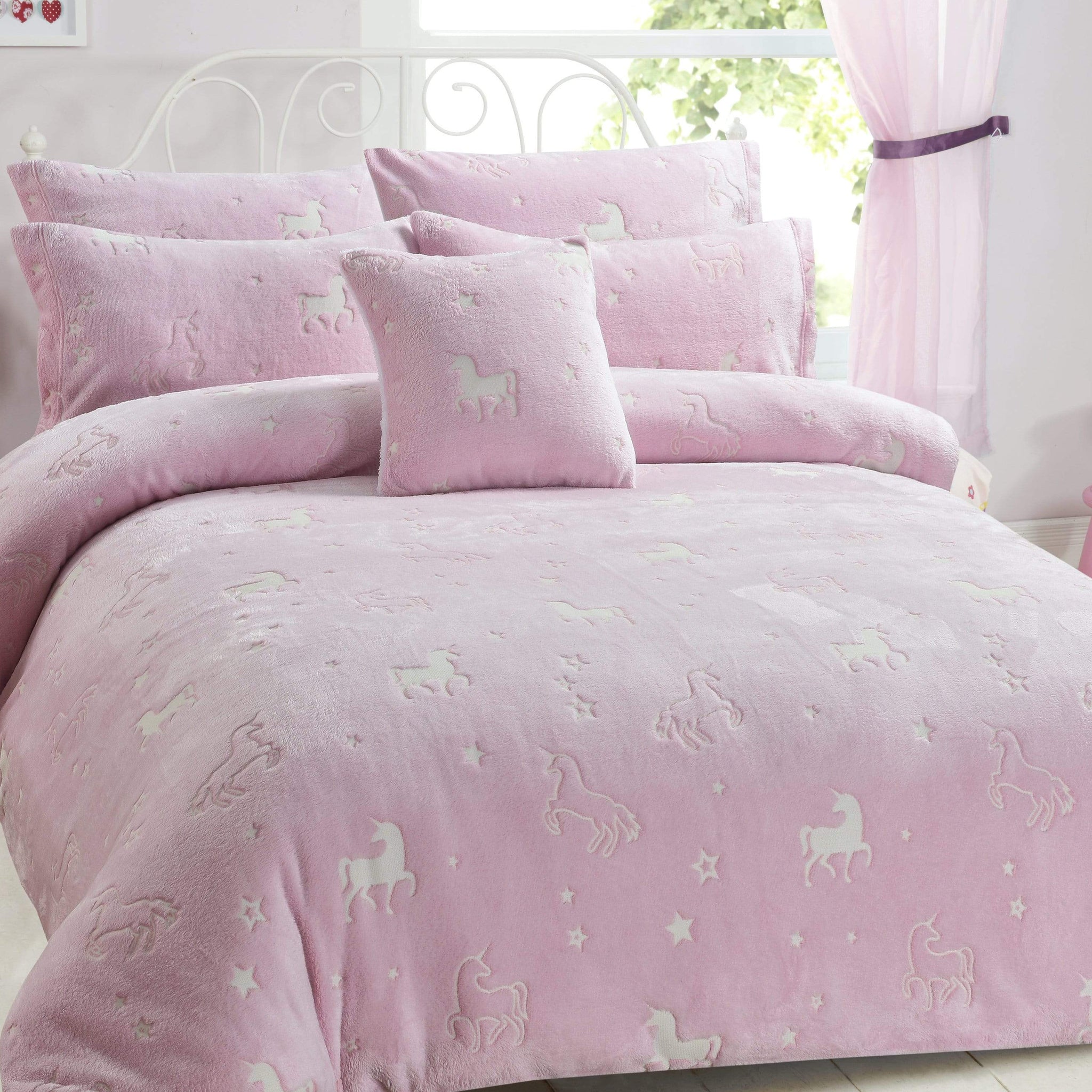 Unicorn Glow in the Dark Teddy Fleece Duvet Set for Kids Girls Magical Bedtime Bedding Warm and Cosy OEKO-TEX Certified Pink by OLIVIA ROCCO