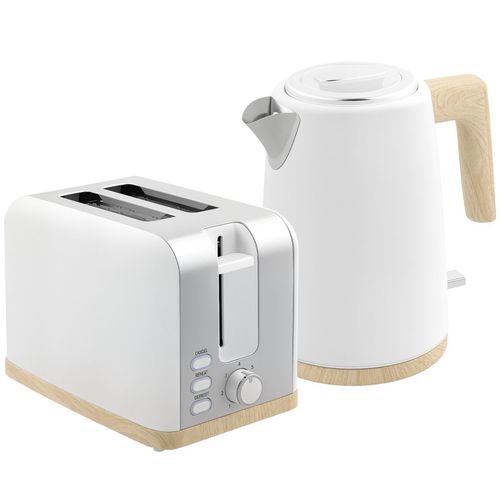 HOMCOM 1.7L Electric Fast Boil Kettle and 2 Slice Toaster Set, White