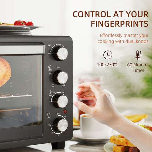 HOMCOM 28L Countertop Toaster Oven with 2 Hot Plates, Grill, Roast, Bake