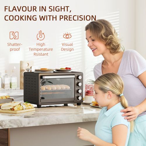 HOMCOM 28L Countertop Toaster Oven with 2 Hot Plates, Grill, Roast, Bake