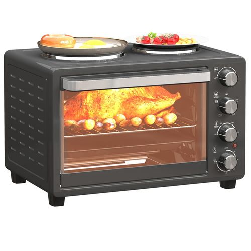 HOMCOM 28L Countertop Toaster Oven with 2 Hot Plates, Grill, Roast, Bake