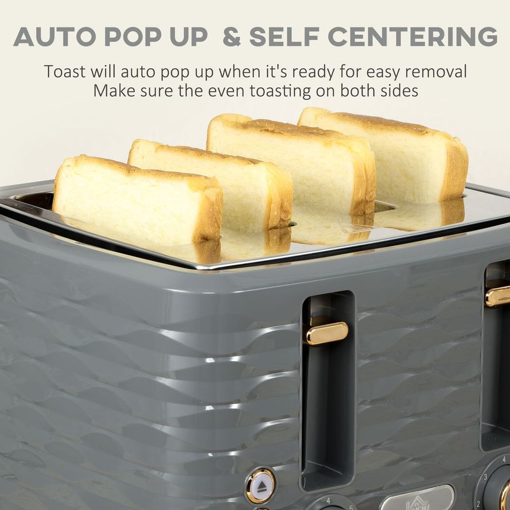 HOMCOM Grey Kettle & Toaster Set - 1.7L Rapid Boil, 4-Slice, Stylish Design - High Quality