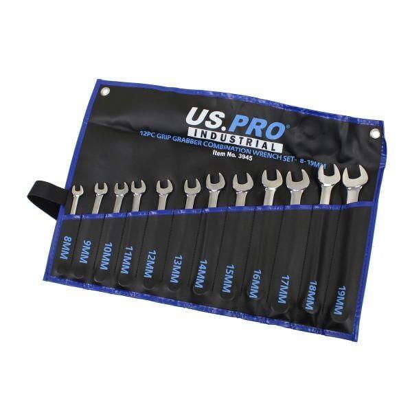 US PRO INDUSTRIAL 12pc Grip Grabber Combination Spanner, Wrench set 8-19mm 3945
