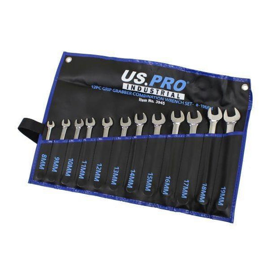 US PRO INDUSTRIAL 12pc Grip Grabber Combination Spanner, Wrench set 8-19mm 3945