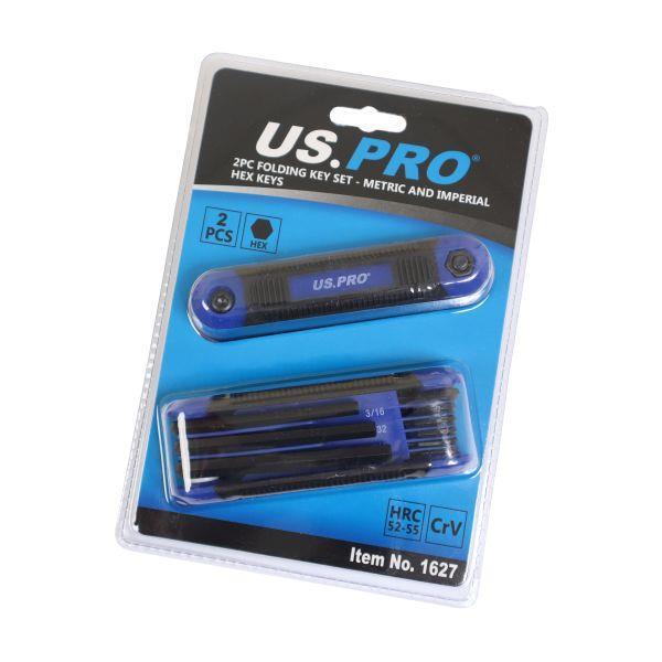 US PRO Tools 2PC Folding Hex Ket Set - Metric And Imperial Hex Keys 1627