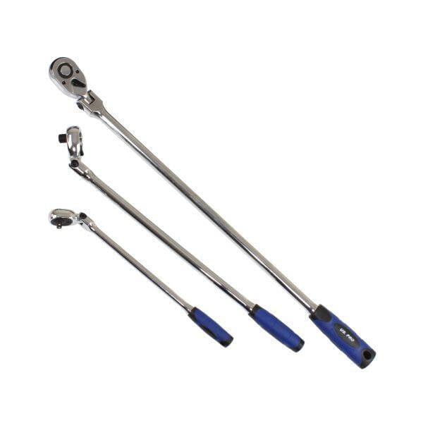 US PRO Tools 3pc Extra Long Flexible Ratchet Set 1/4", 3/8" & 1/2" Drive 4207