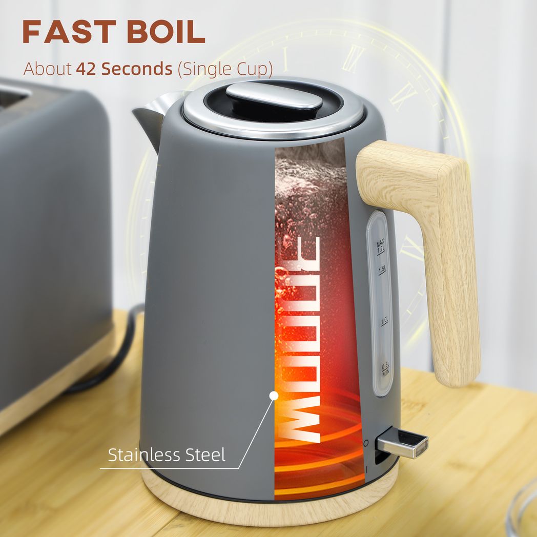 HOMCOM 1.7L Electric Fast Boil Kettle and 2 Slice Toaster Set