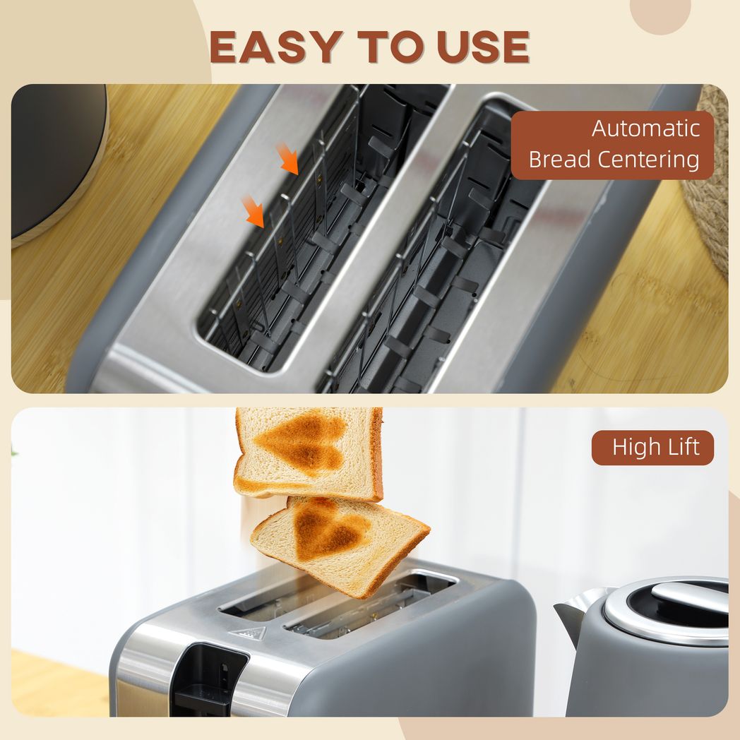 HOMCOM 1.7L Electric Fast Boil Kettle and 2 Slice Toaster Set