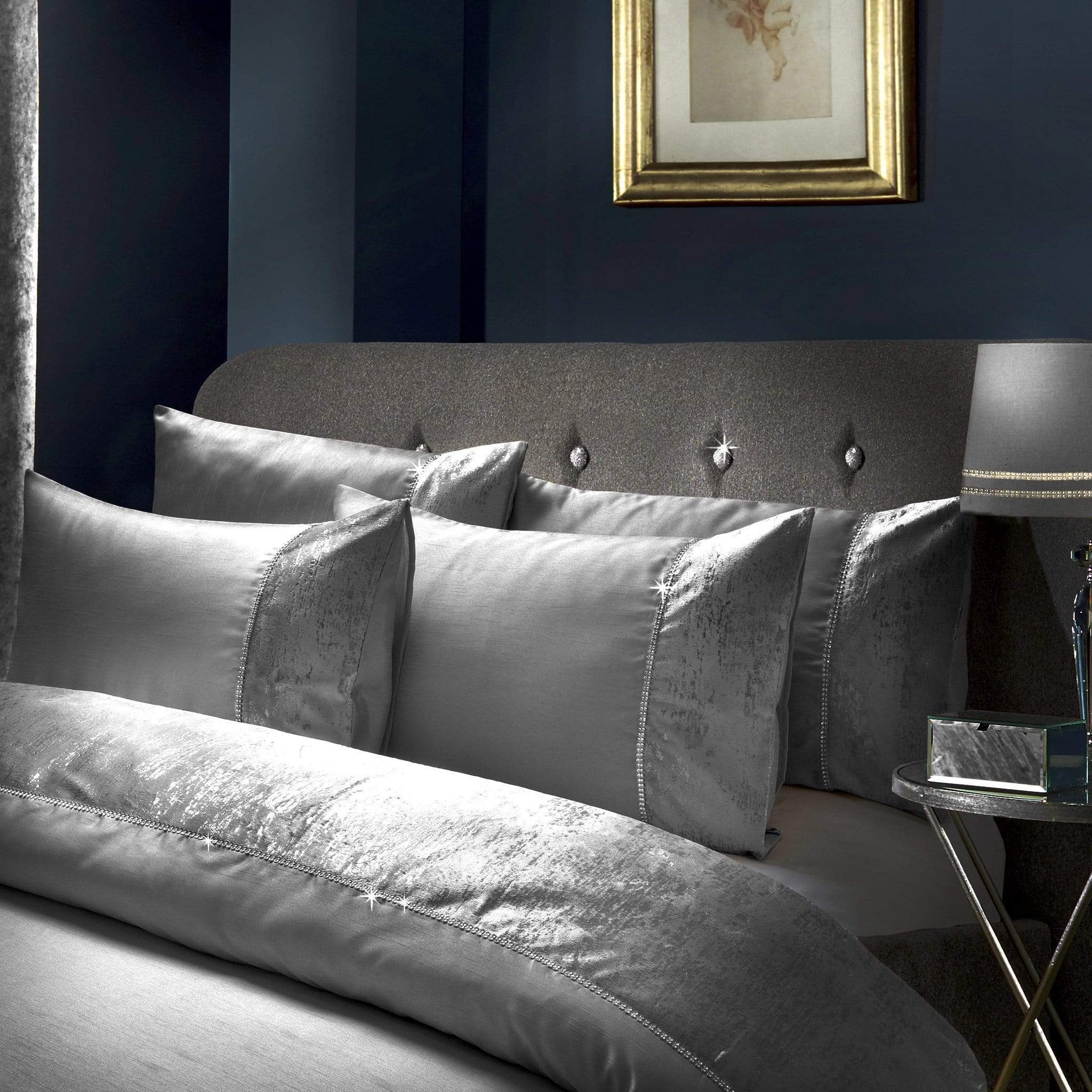 Valentina Ultra-Soft Duvet Set with Crushed Velvet Trim and Diamante Detailing in Double King Super King Sizes OEKO-TEX Certified by OLIVIA ROCCO