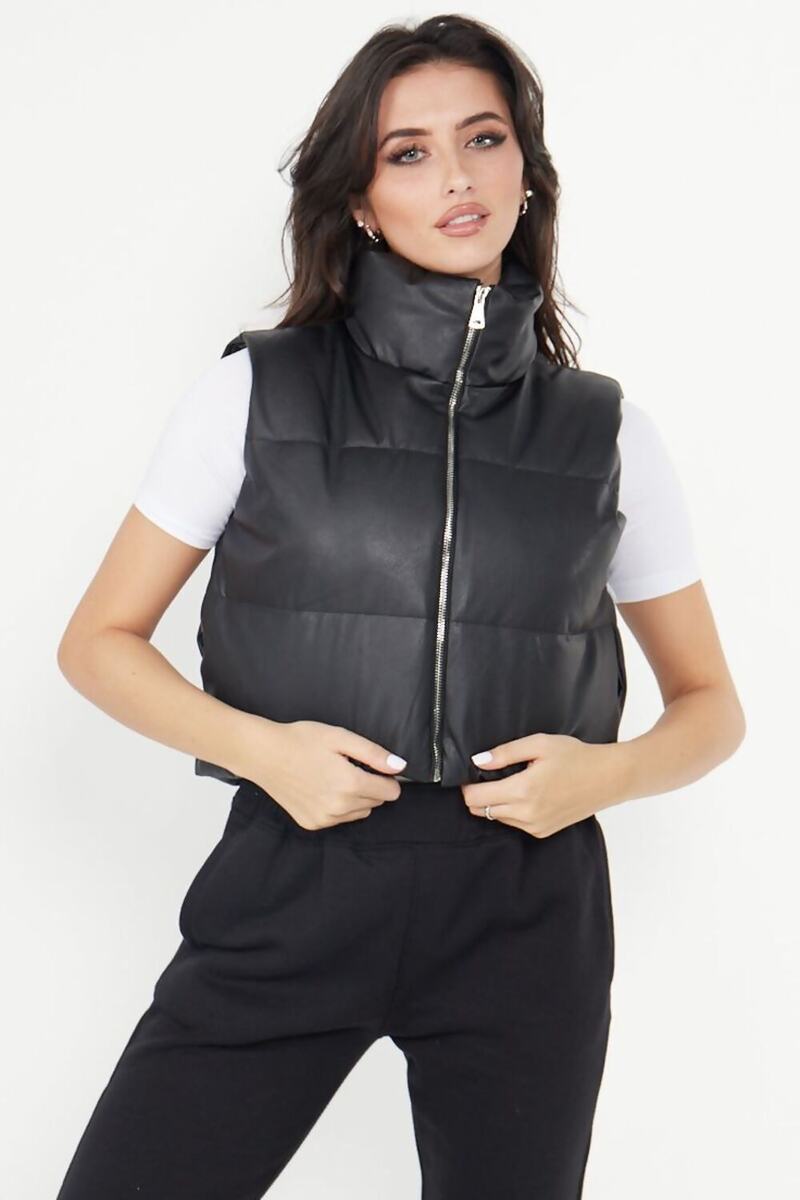 PU Down Puffer Cropped Jacket Urban Short Sleeveless Jacket