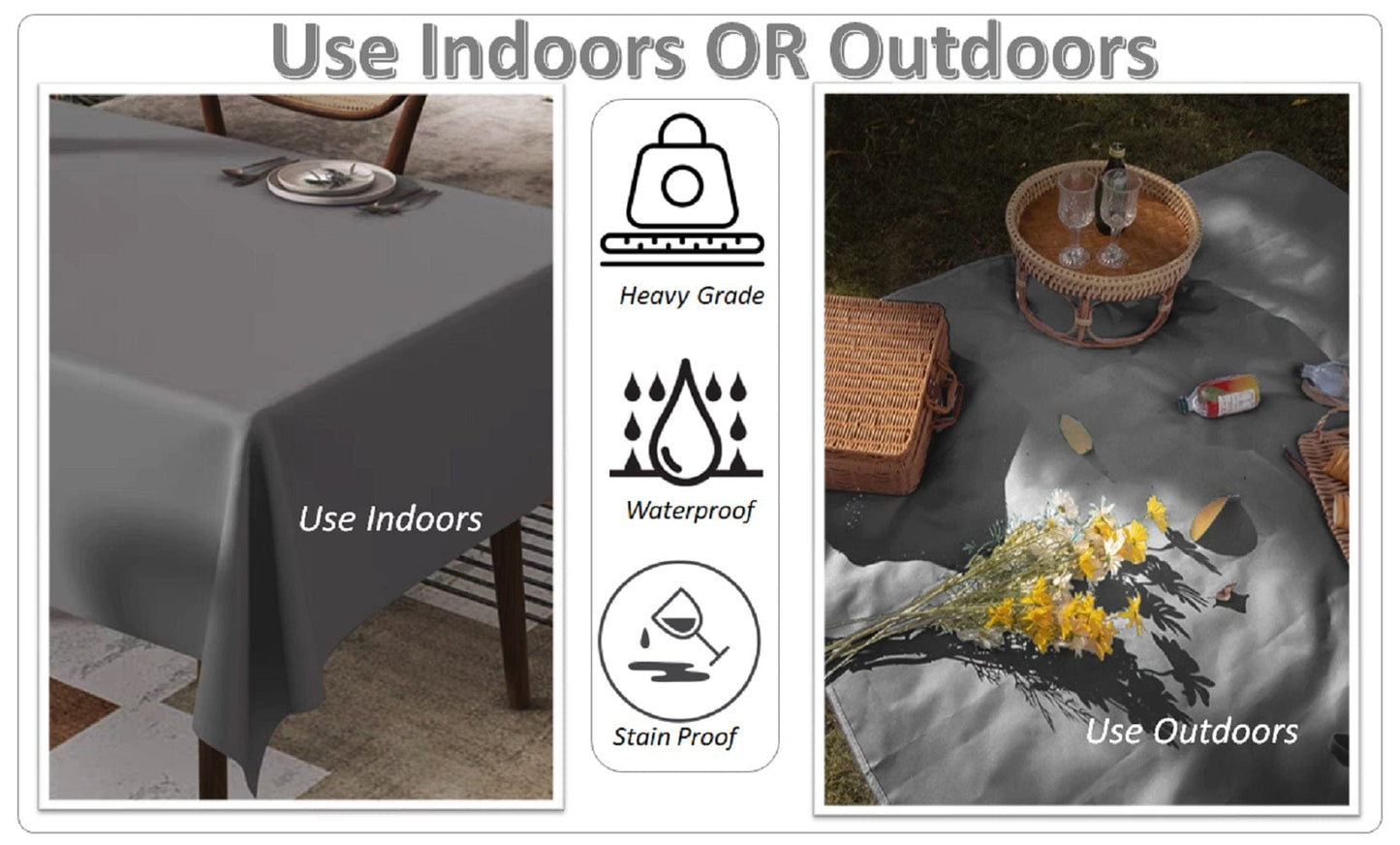 Waterproof Stain Resistant Rectangular Polyester Tablecloth Picnic Mat 145x200cm for Kitchen Dining Indoor Outdoor by OLIVIA ROCCO