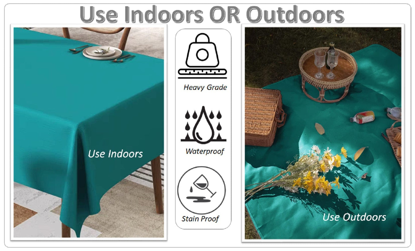 Waterproof Stain Resistant Rectangular Polyester Tablecloth Picnic Mat 145x200cm for Kitchen Dining Indoor Outdoor by OLIVIA ROCCO