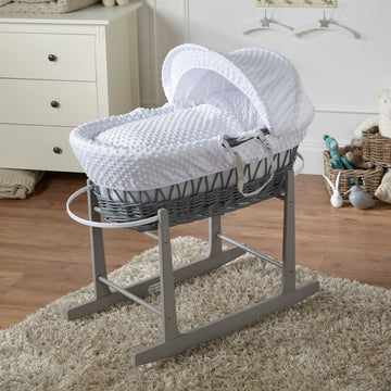 White Dimple Grey Wicker Baby Moses Basket With Stand