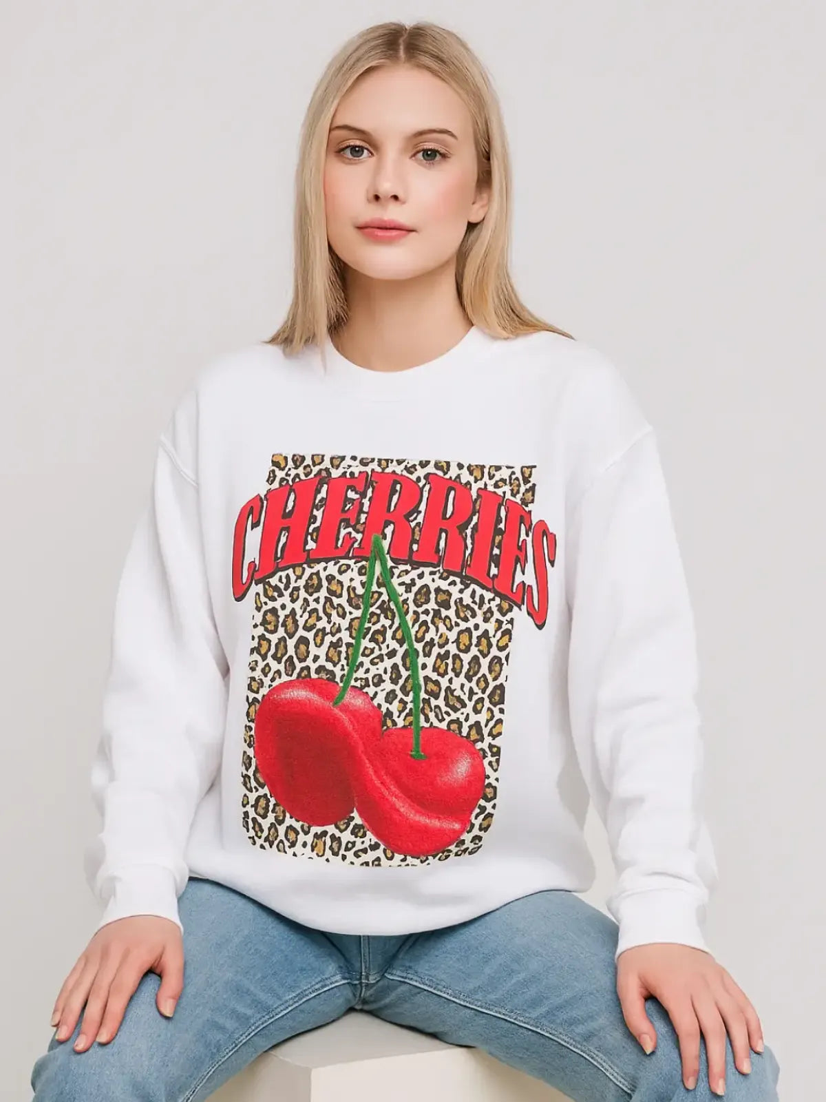 Ladies Leopard Cherry Sweatshirt