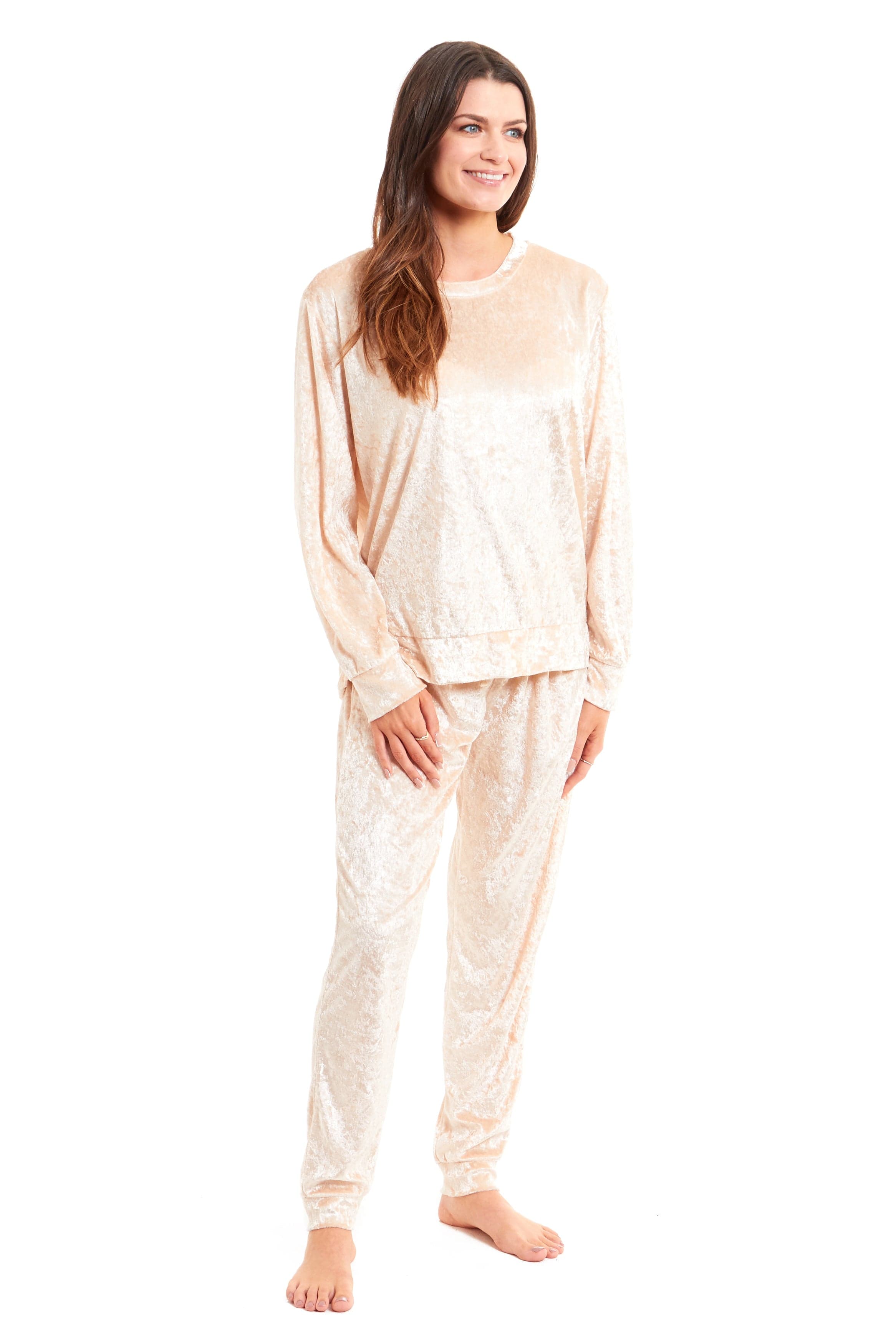 Women's Crushed Velvet Pyjama Set Soft Comfortable Loungewear Top and Pants Perfect Luxurious Nightwear Gift in Multiple Sizes and Elegant Colours by Daisy Dreamer