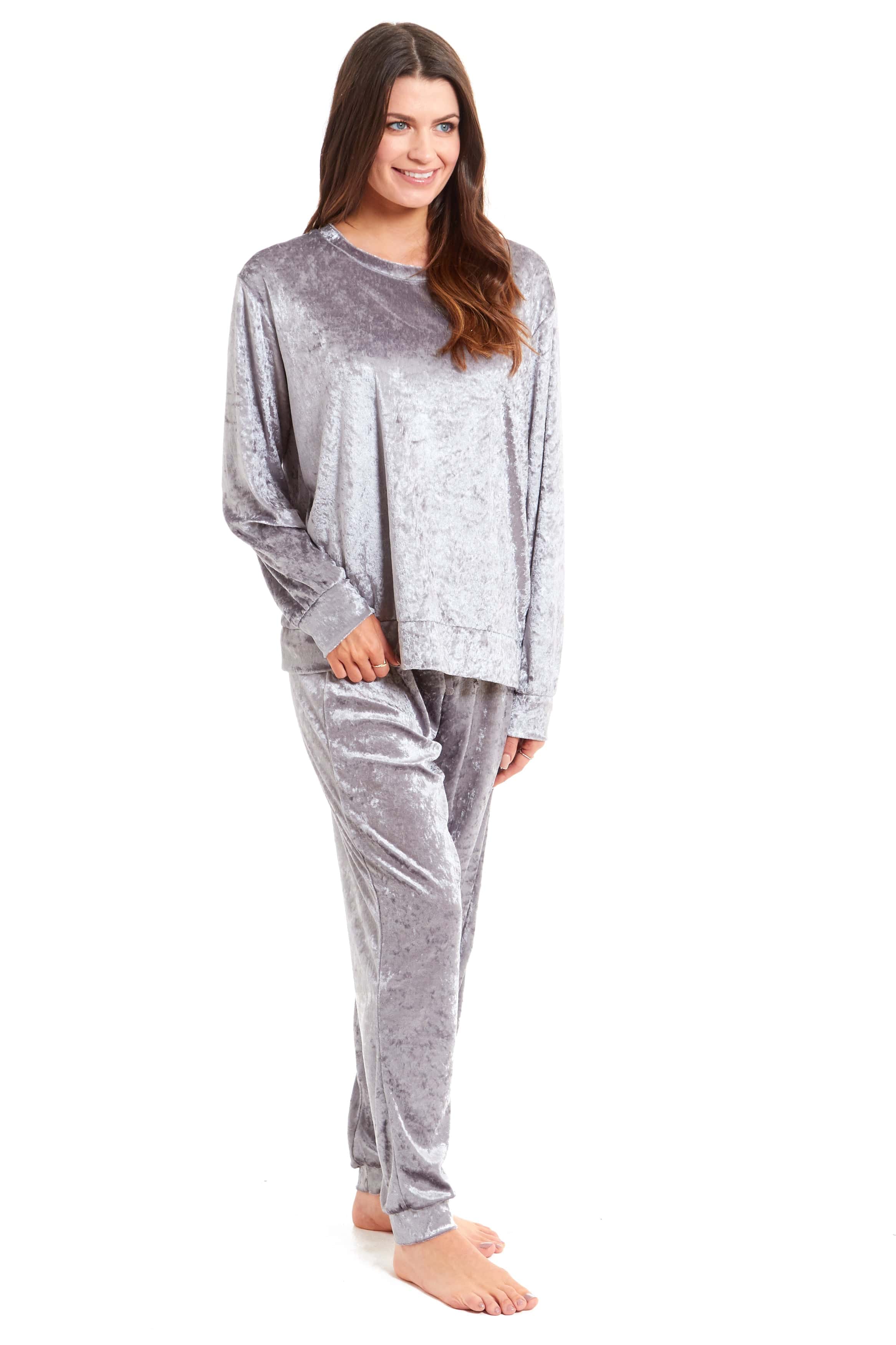 Women's Crushed Velvet Pyjama Set Soft Comfortable Loungewear Top and Pants Perfect Luxurious Nightwear Gift in Multiple Sizes and Elegant Colours by Daisy Dreamer