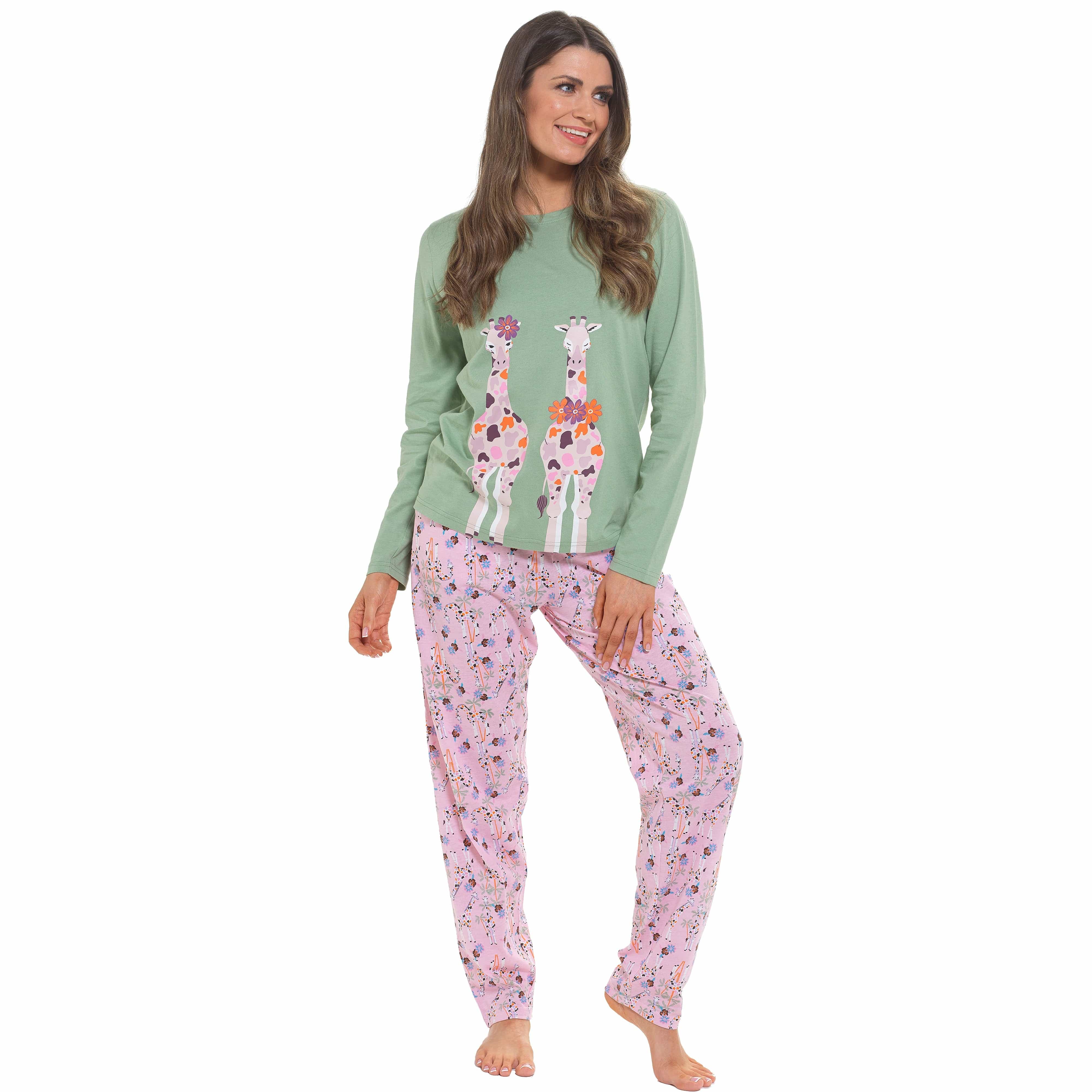 Women's Giraffe Cotton Jersey Long Sleeve Pyjama Set Comfortable PJs Soft Loungewear Summer Holiday Sleepwear by Daisy Dreamer