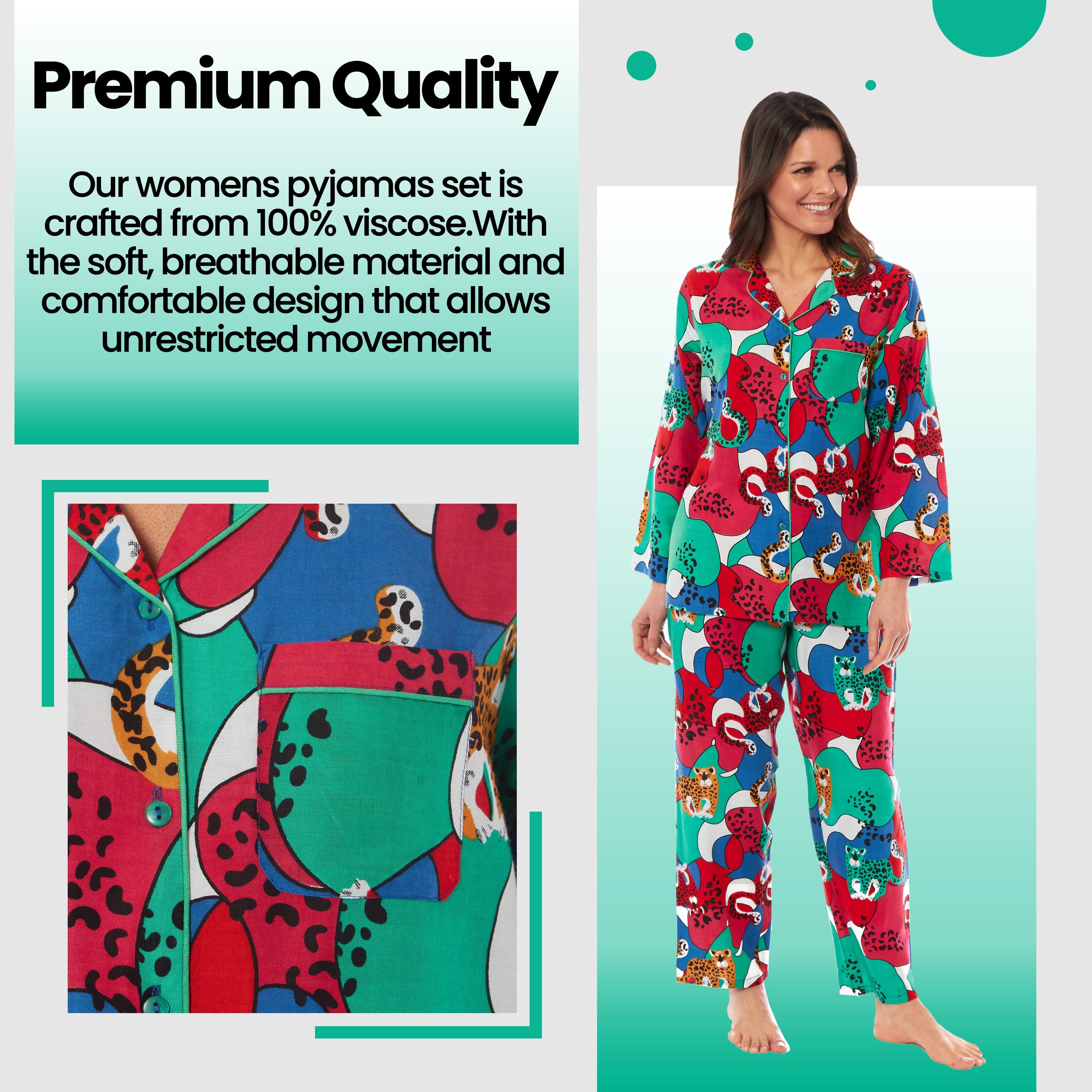 Women's Jaguar Jungle Leopard Print Button Up Pyjama Set Soft Breathable Viscose Loungewear Sleepwear Available in S M L XL by Daisy Dreamer
