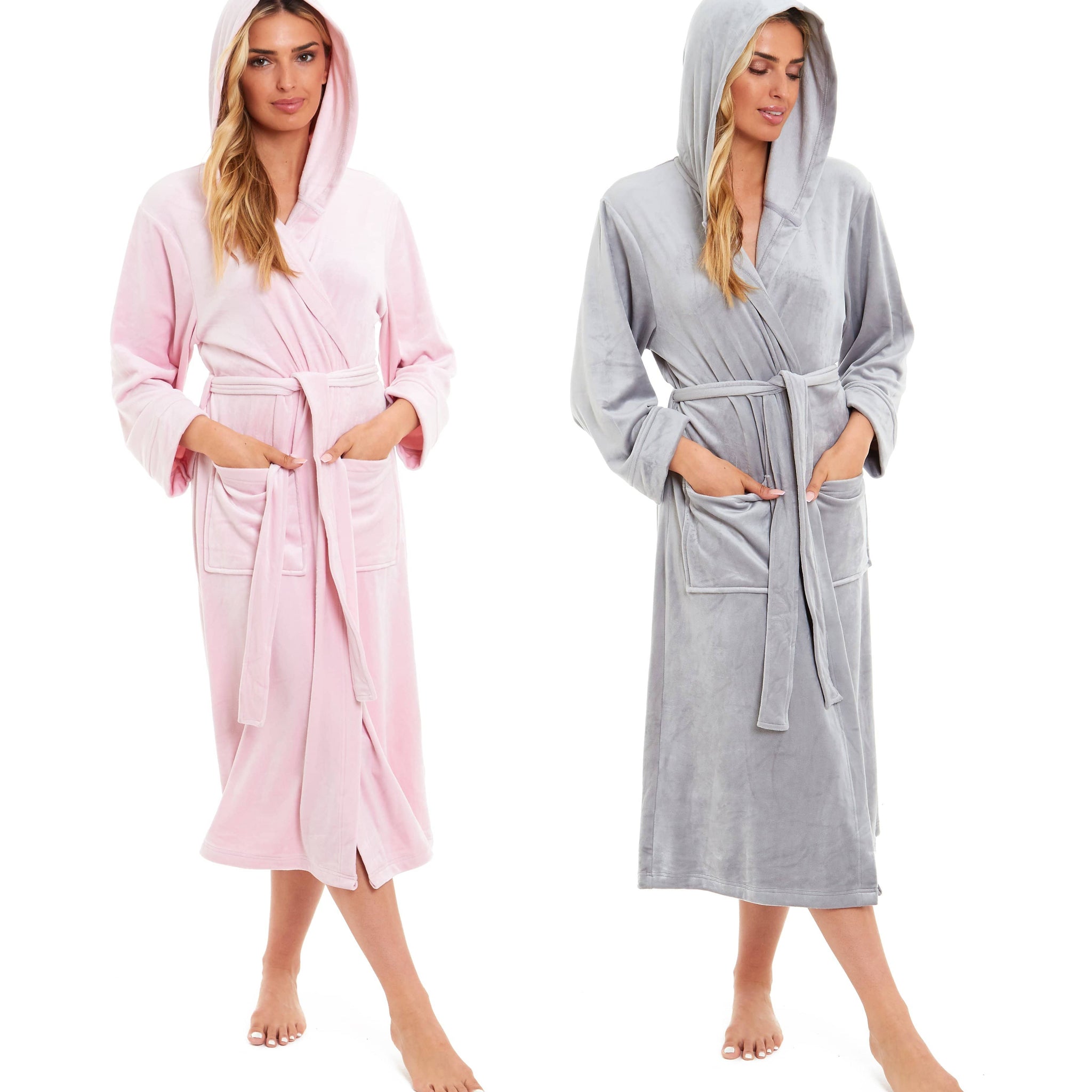 Women's Luxurious Velour Hooded Bathrobe Soft Touch Stretch Loungewear Elegant Comfort by Daisy Dreamer