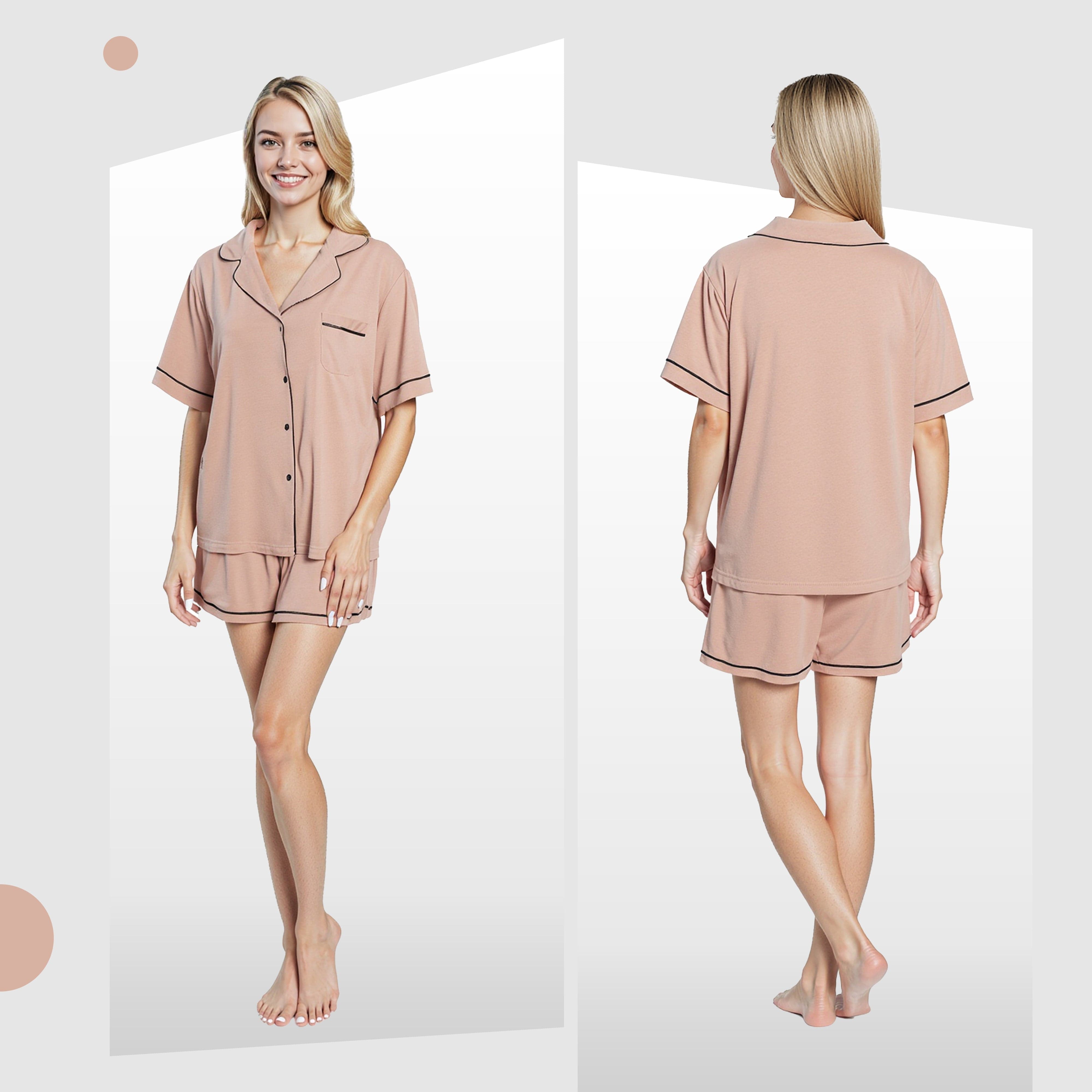 Women's Natural Short Pyjama Set Super Soft Sleepwear Nightwear Button Up Top and Shorts with Pockets PJs by  Daisy Dreamer