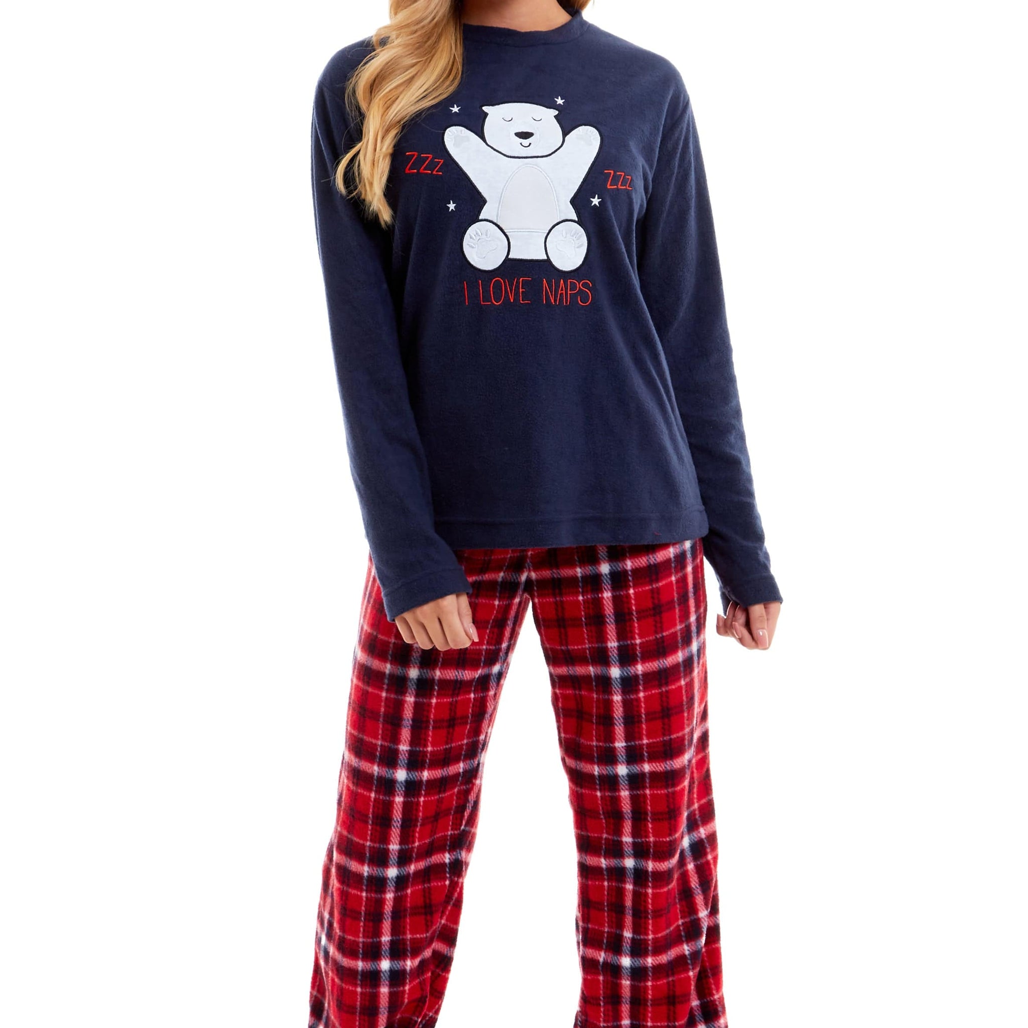 Women's Polar Bear Fleece Pyjama Set Soft Warm Winter Sleepwear Festive Christmas Gift Nightwear by Daisy Dreamer