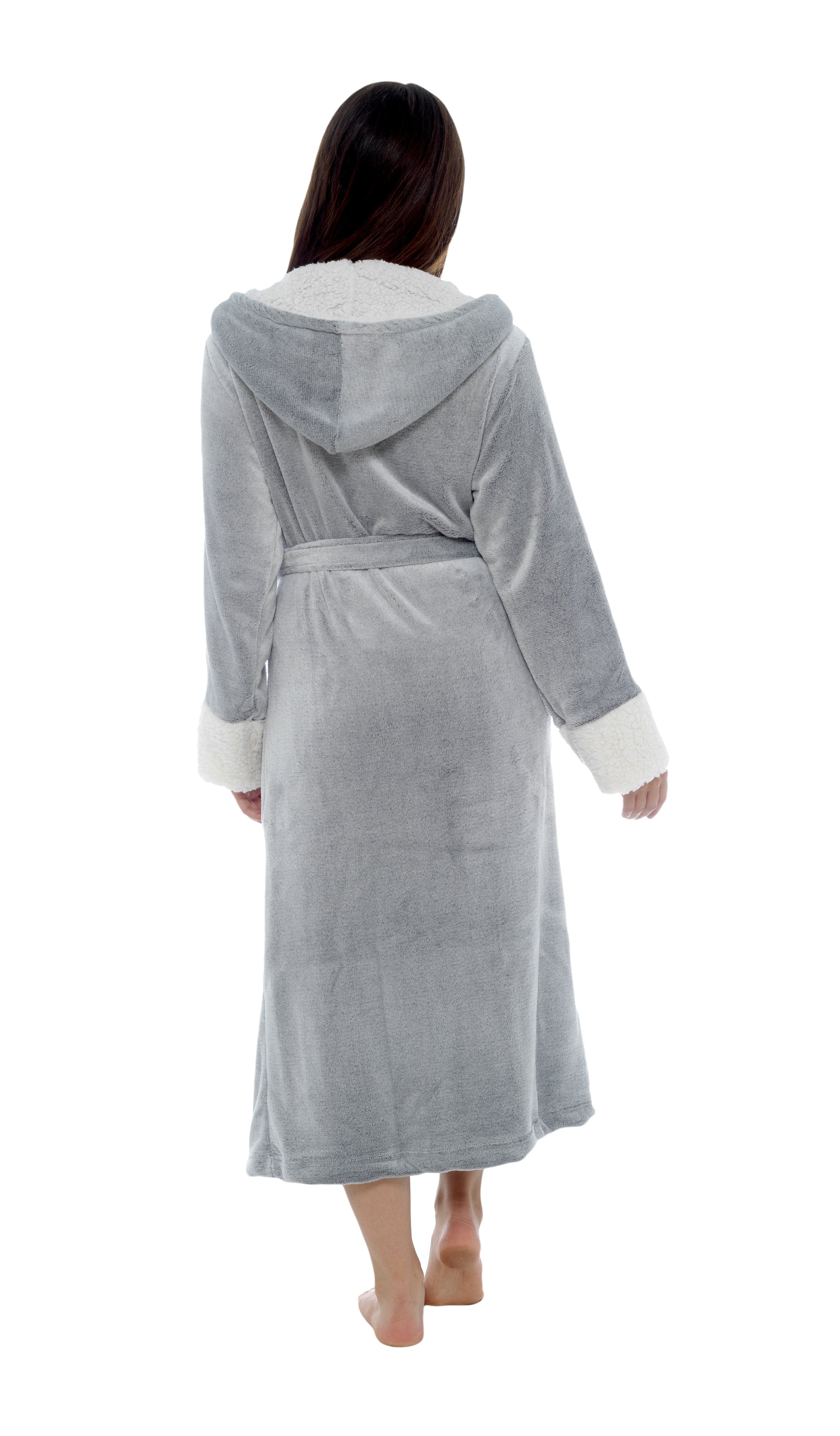 Women's Shimmer Fleece Hooded Bath Robe Soft Plush Luxurious Dressing Gown Perfect for Lounging and Cosy Nights in Shimmer Grey Multiple Sizes by Daisy Dreamer