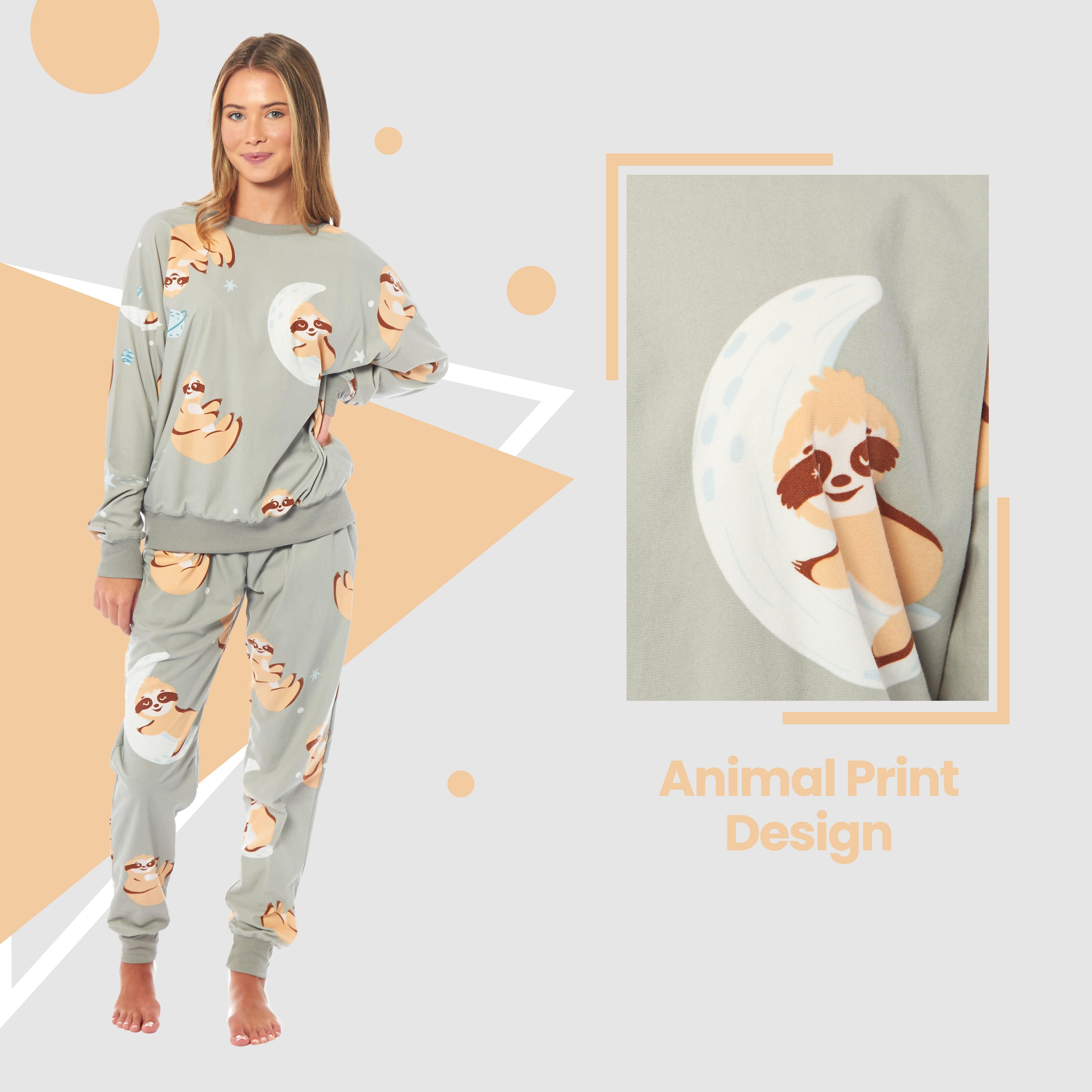 Women's Sloth Soft Fleece Pyjama Set Long Sleeve Animal Print Warm PJs Loungewear Sleepwear for Ladies by Daisy Dreamer