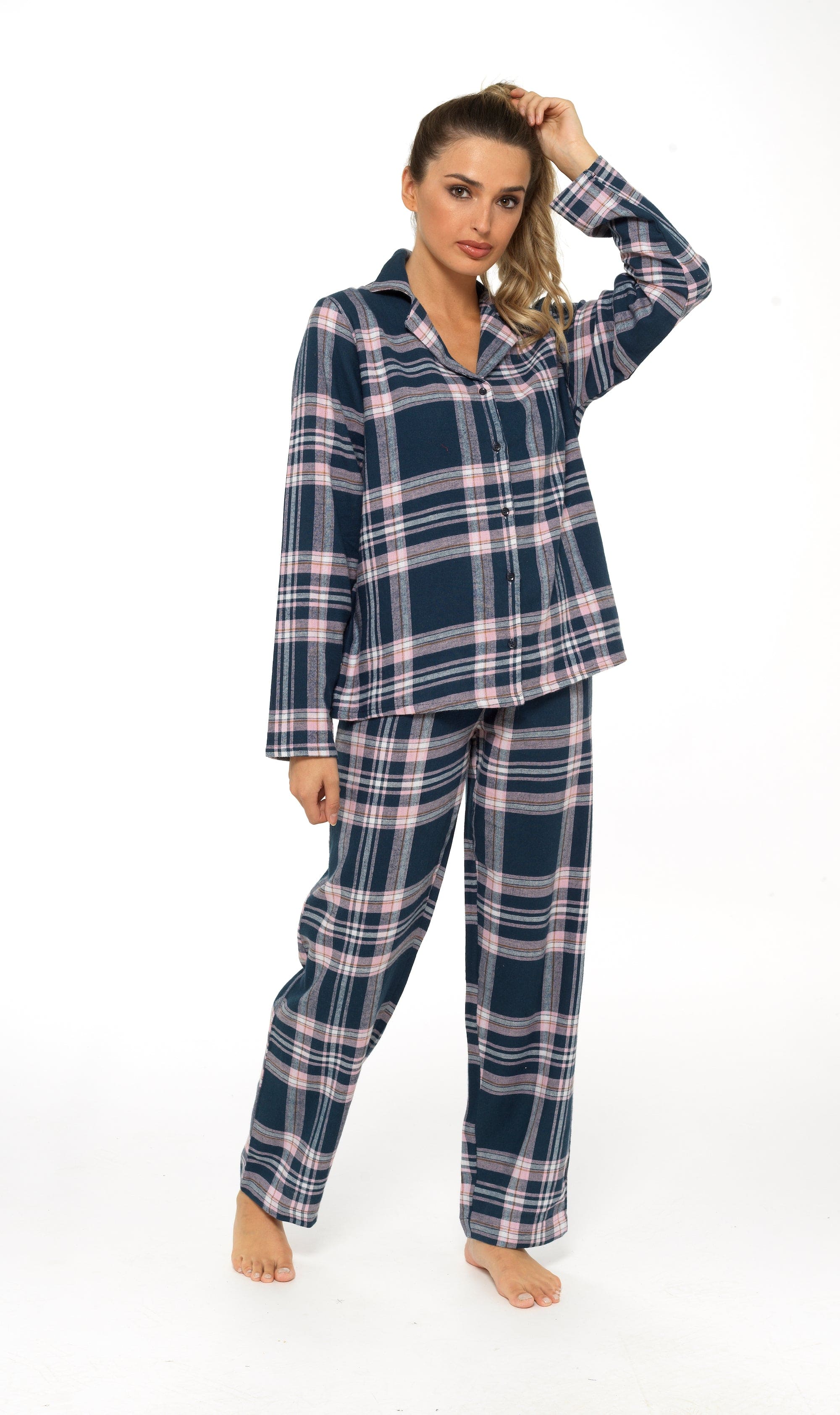 Women's Soft Cotton Flannelette Check Pyjama Set with Elasticated Waistband Cosy Warm Nightwear PJs Classic Check Pattern Sleepwear UK Sizes 8-22 by Daisy Dreamer