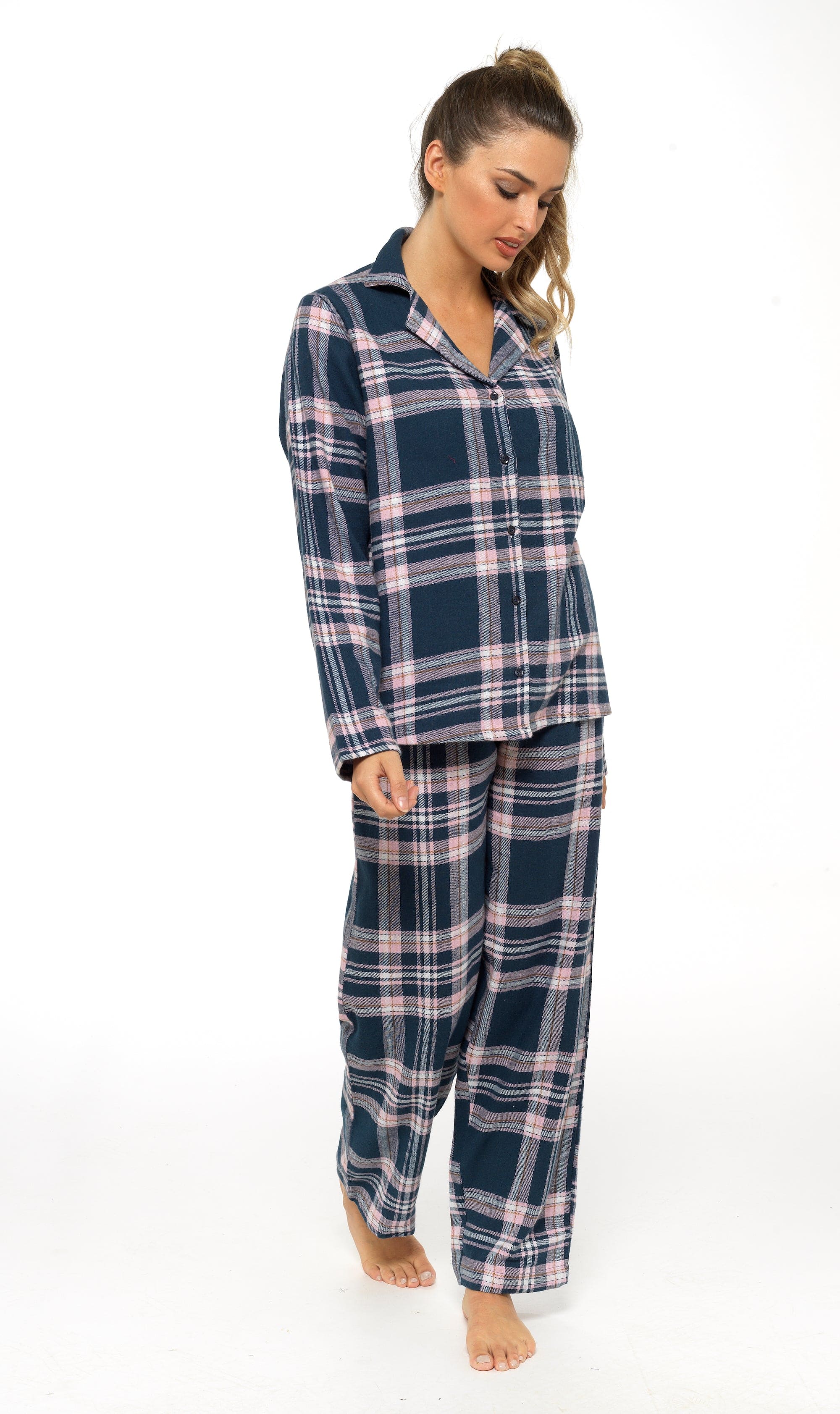 Women's Soft Cotton Flannelette Check Pyjama Set with Elasticated Waistband Cosy Warm Nightwear PJs Classic Check Pattern Sleepwear UK Sizes 8-22 by Daisy Dreamer