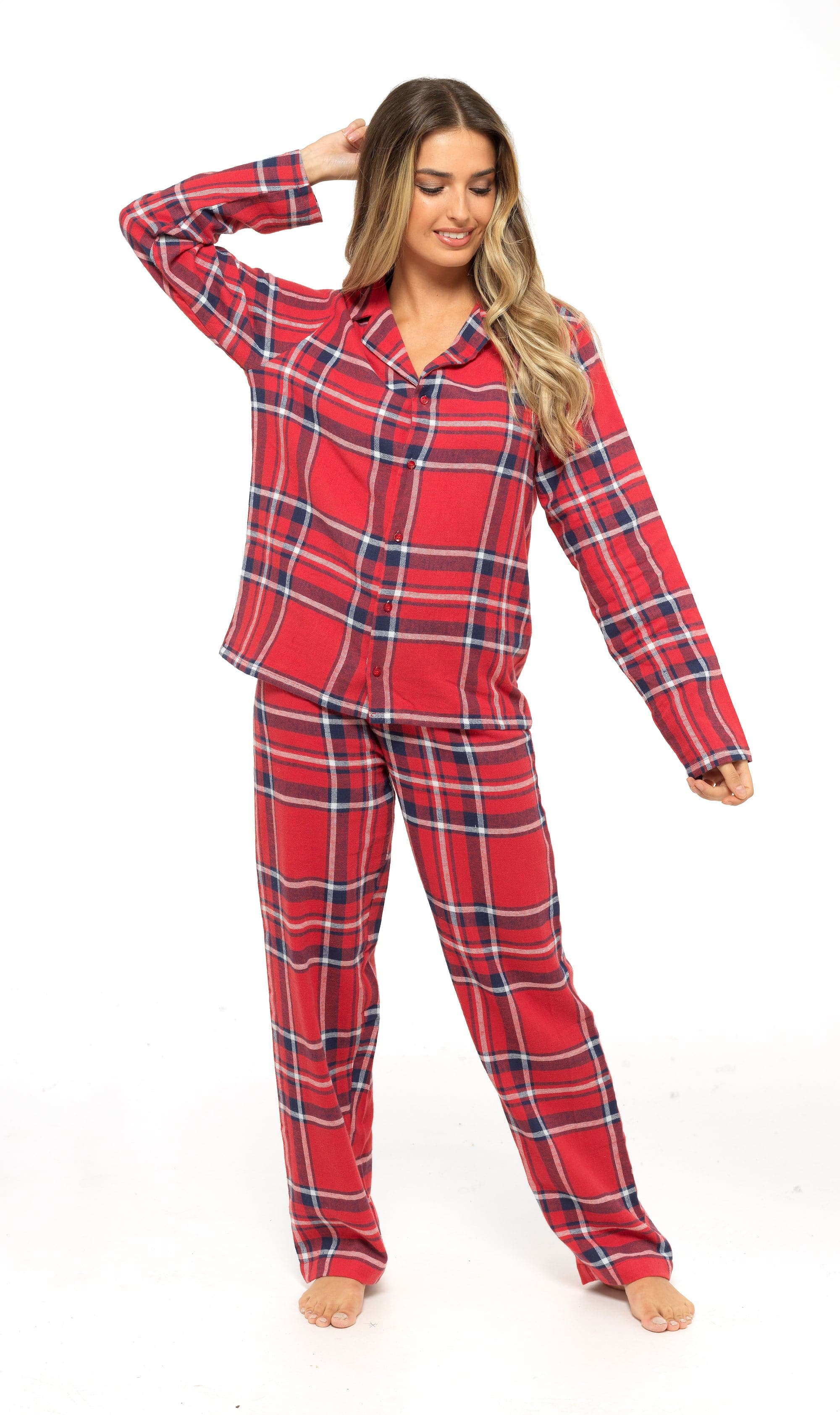 Women's Soft Cotton Flannelette Check Pyjama Set with Elasticated Waistband Cosy Warm Nightwear PJs Classic Check Pattern Sleepwear UK Sizes 8-22 by Daisy Dreamer