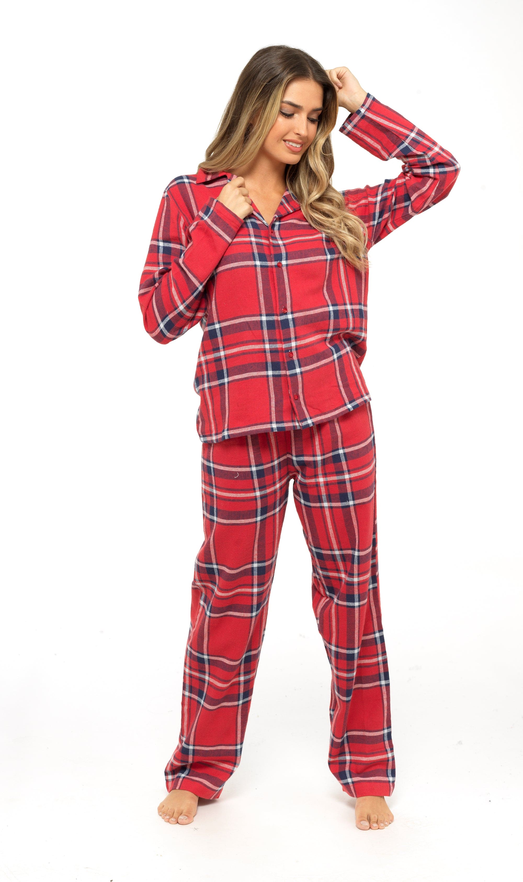 Women's Soft Cotton Flannelette Check Pyjama Set with Elasticated Waistband Cosy Warm Nightwear PJs Classic Check Pattern Sleepwear UK Sizes 8-22 by Daisy Dreamer