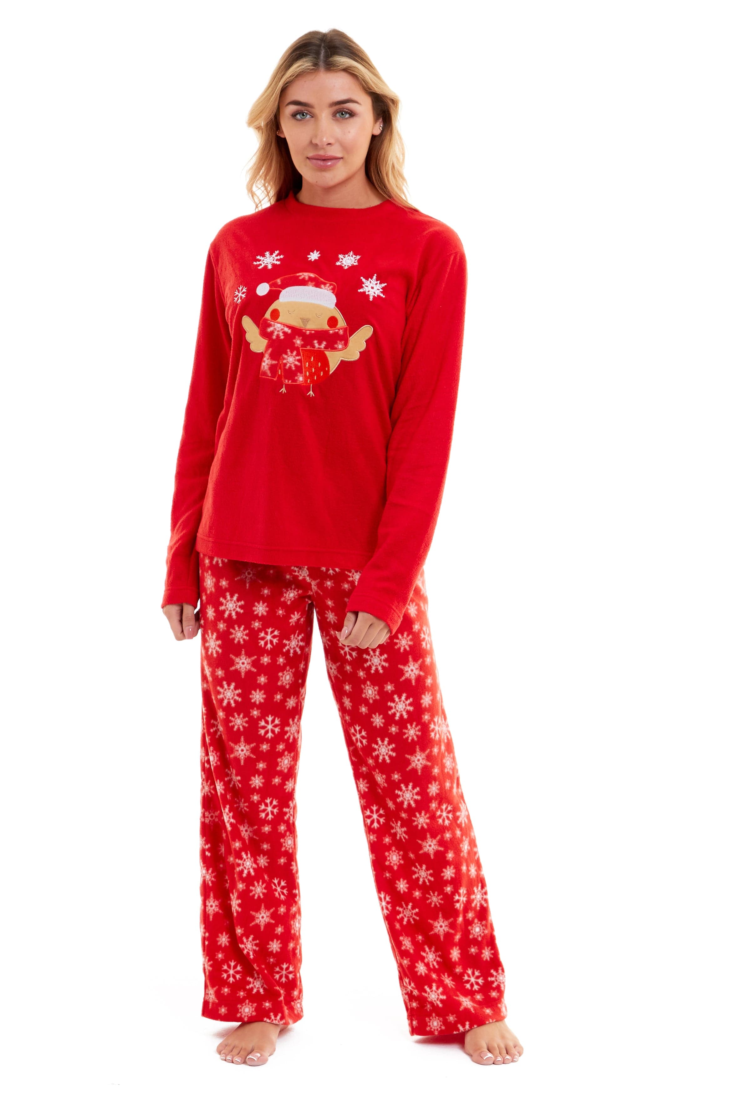 Women's Ultra Soft Polar Fleece Pyjama Set with Festive Robin Design Warm Winter Nightwear Comfortable Loungewear Christmas Gift by Daisy Dreamer