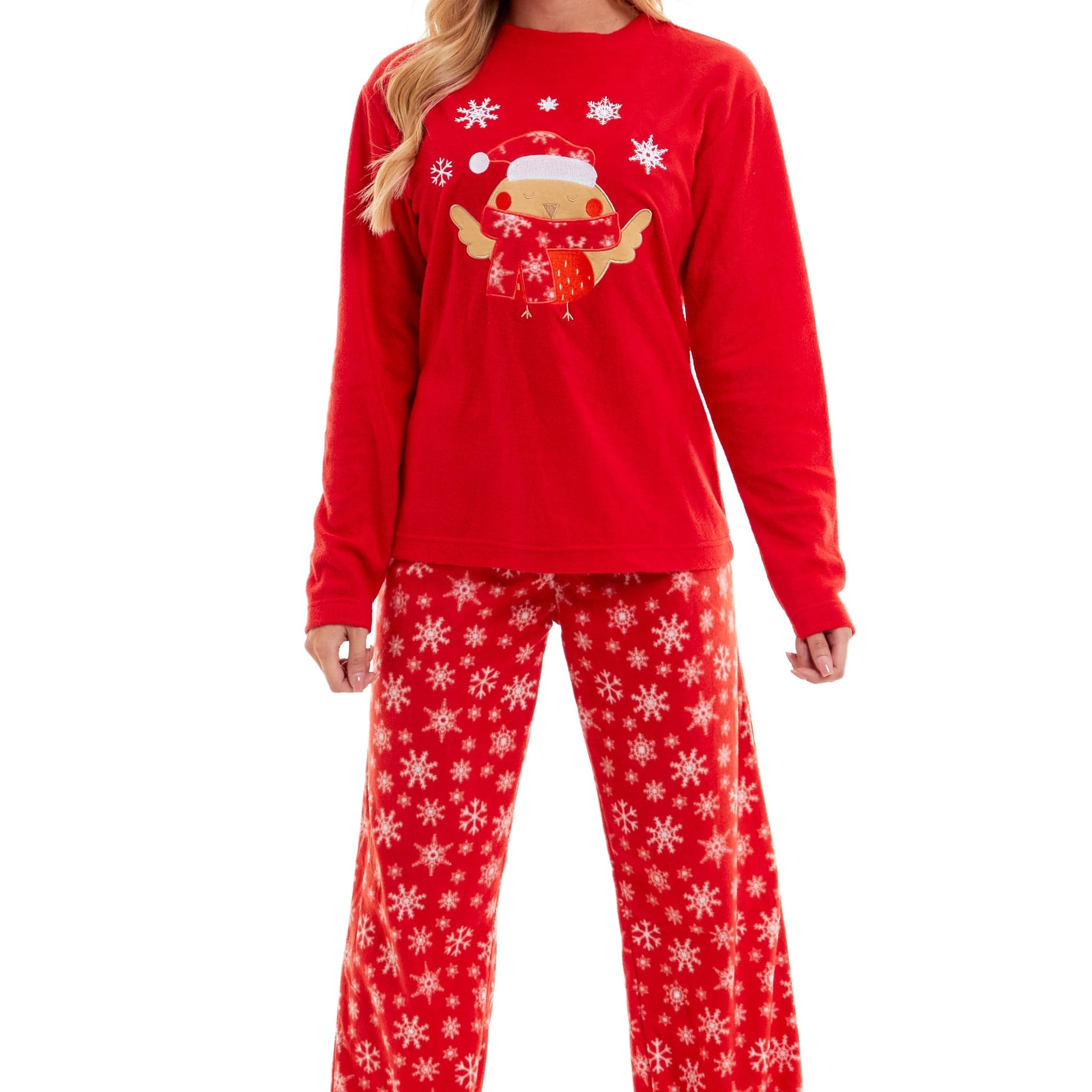 Women's Ultra Soft Polar Fleece Pyjama Set with Festive Robin Design Warm Winter Nightwear Comfortable Loungewear Christmas Gift by Daisy Dreamer