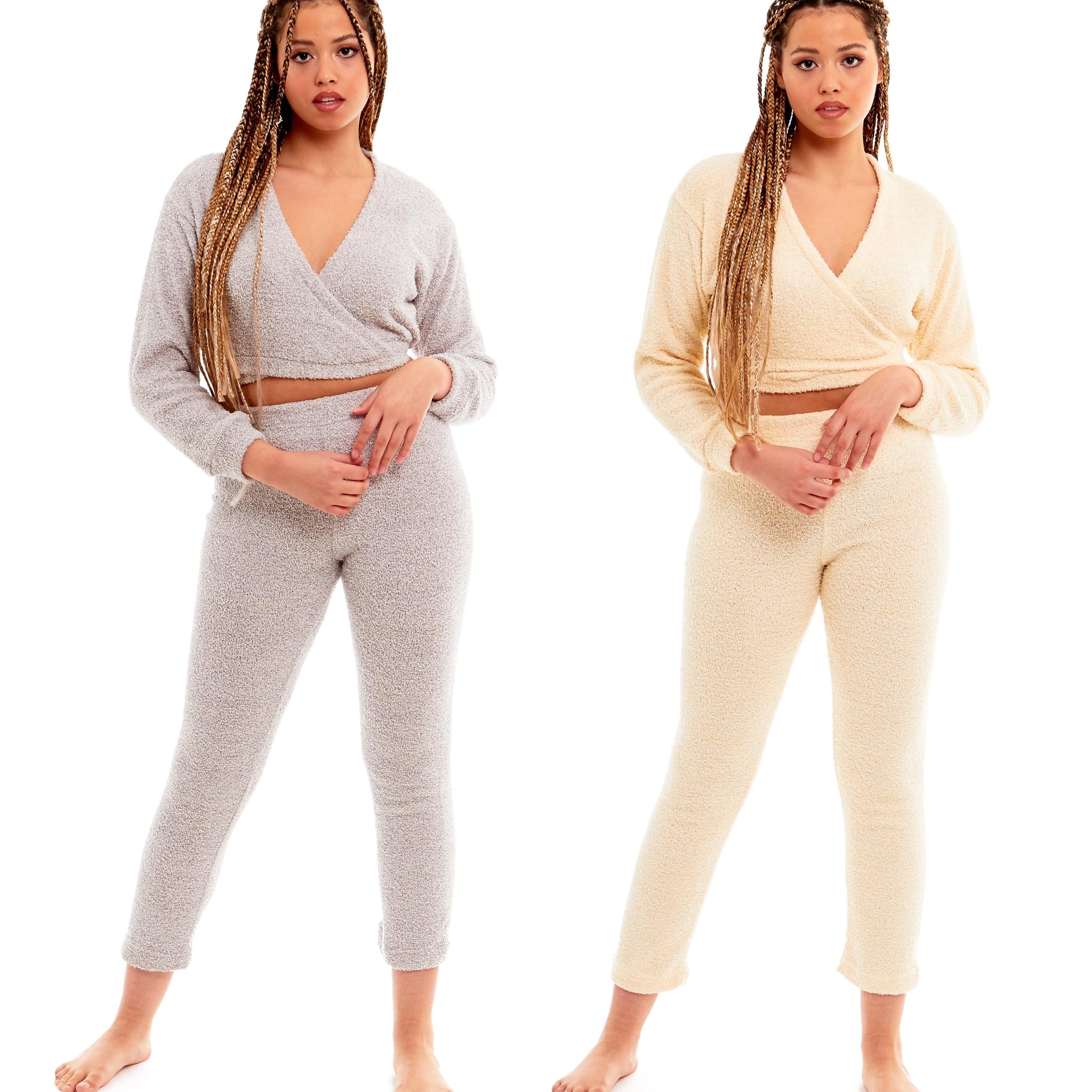 Women's Ultra-Soft Teddy Fleece Loungewear Set with Wrap Top and Stretch Pants Ideal for Lounge and Nightwear by Daisy Dreamer
