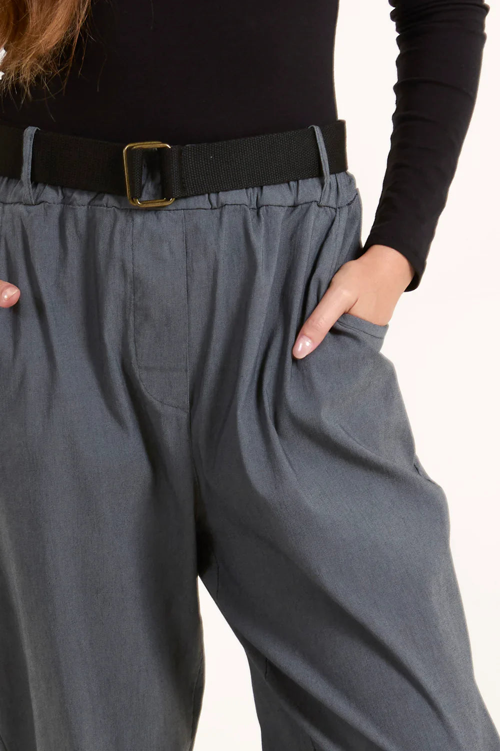 Woven Belt Cuffed Trousers – One Size Fits UK 8–16