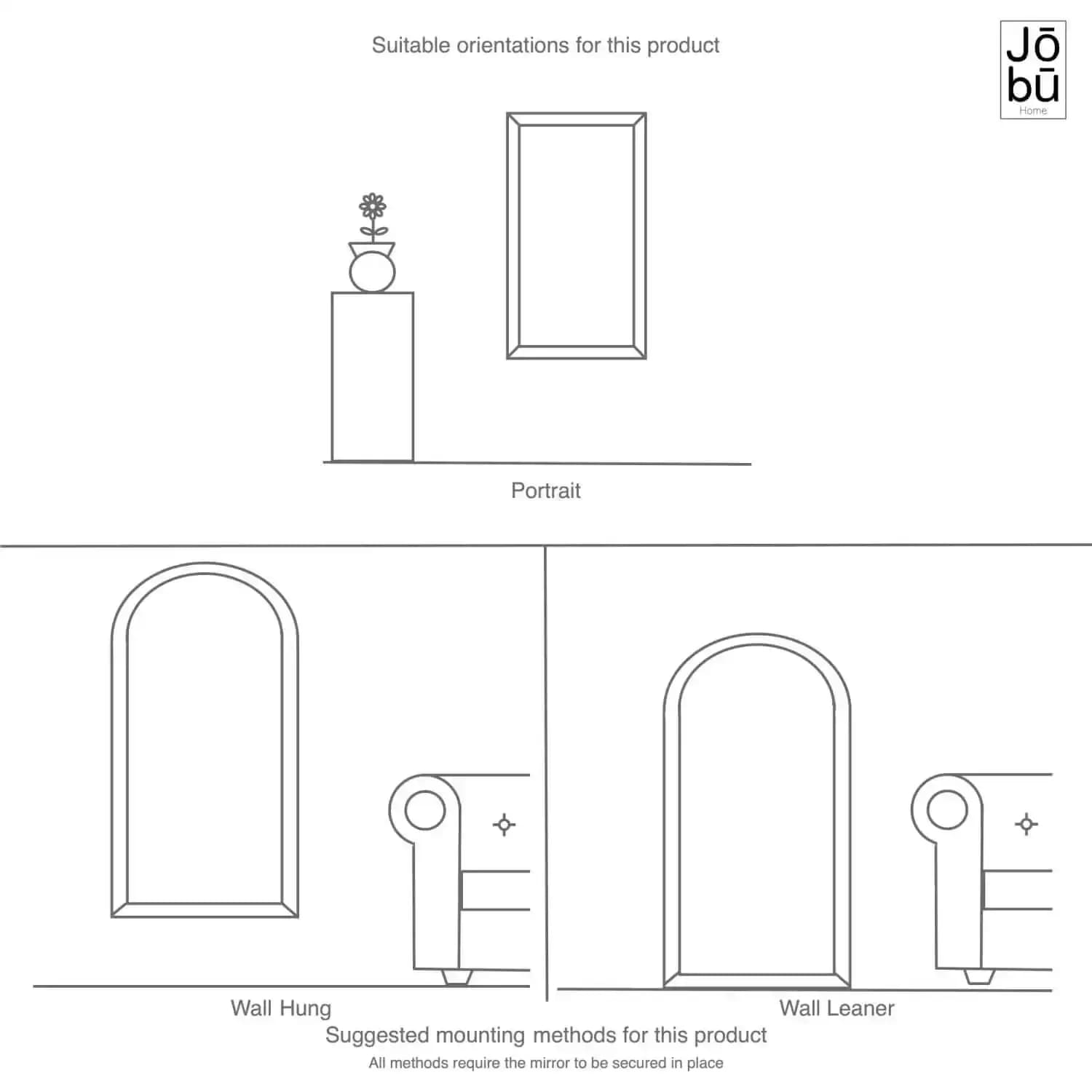 Yoko - Black Metal Gentle Arch Mirror - 150cm x 60cm