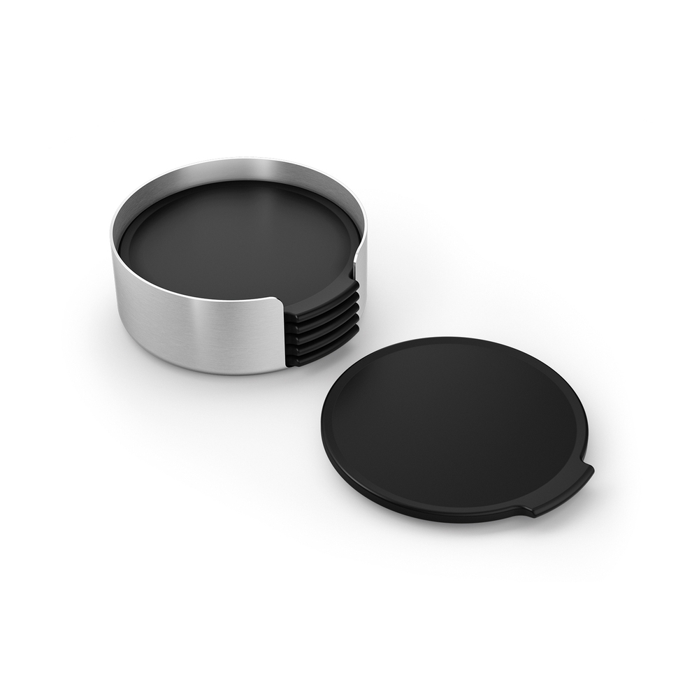 Zack Norta Brushed Stainless Steel Coaster Set 6 Piece with Holder