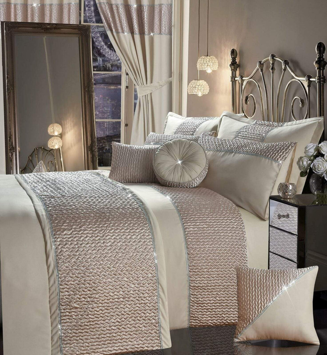 Zenia Luxurious Duvet Cover Set with Quilted Trim and Diamante Detailing  Available in Single Double Kingb and Super King Sizes by OLIVIA ROCCO